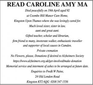 READ CAROLINE AMY MA